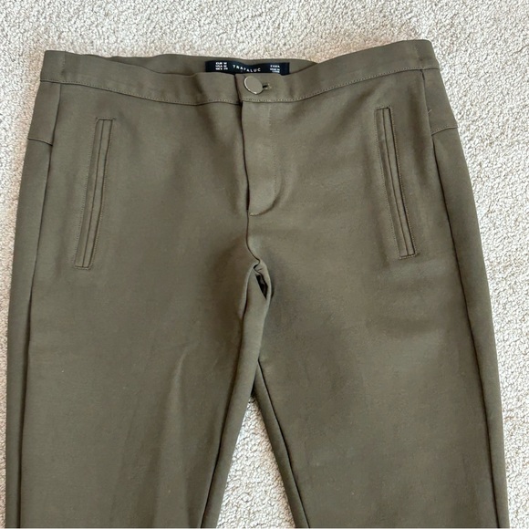 Zara dark olive green leggings zippered ankles Sz M - Picture 2 of 10